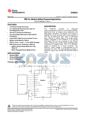 TPS80010 datasheet - PMU for Alkaline Battery-Powered Applications