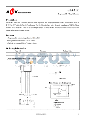 SL431X datasheet - Programmable Voltage Reference