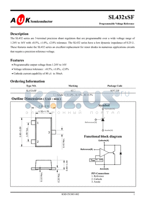 SL432ASF datasheet - Programmable Voltage Reference