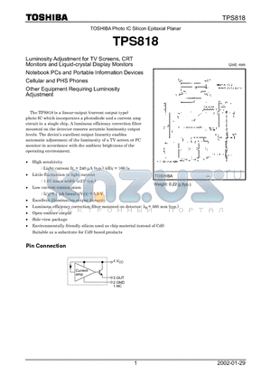 TPS818 datasheet - TOSHIBA Photo IC Silicon Epitaxial Planar