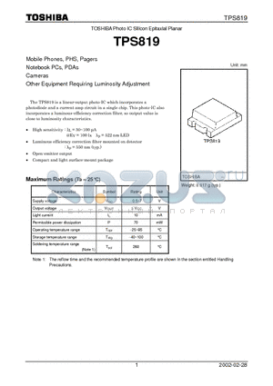 TPS819 datasheet - TOSHIBA Photo IC Silicon Epitaxial Planar