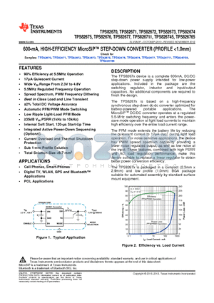 TPS82670 datasheet - 600-mA, HIGH-EFFICIENCY MicroSiP STEP-DOWN CONVERTER (PROFILE <1.0mm)