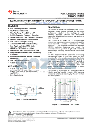 TPS82671 datasheet - 600-mA, HIGH-EFFICIENCY MicroSiP STEP-DOWN CONVERTER (PROFILE <1.0mm)