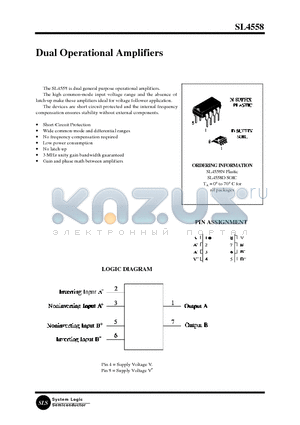 SL4558D datasheet - Dual Operational Amplifiers