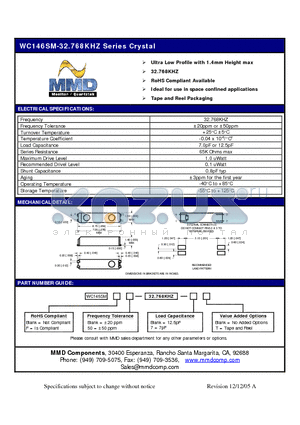 WC146SM datasheet - 32.768KHZ Series Crystal