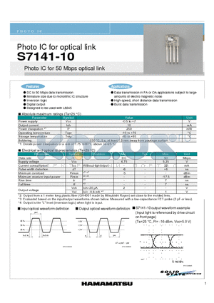 S7141-10 datasheet - Photo IC for optical link