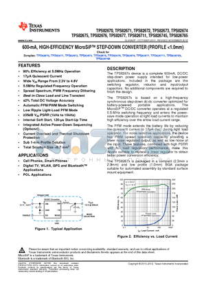 TPS82672 datasheet - 600-mA, HIGH-EFFICIENCY MicroSiP STEP-DOWN CONVERTER (PROFILE <1.0mm)