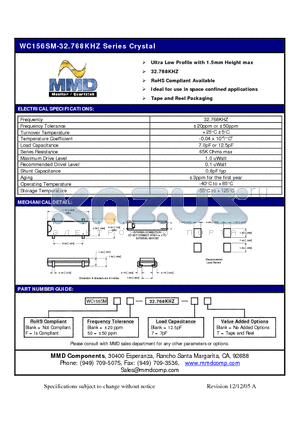 WC156SM-32.768KHZ-7 datasheet - 32.768KHZ Series Crystal