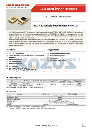 S7170-0909 datasheet - 512  512 pixels, back-thinned FFT-CCD