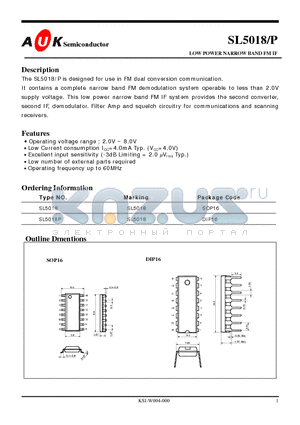 SL5018 datasheet - LOW POWER NARROW BAND FM IF