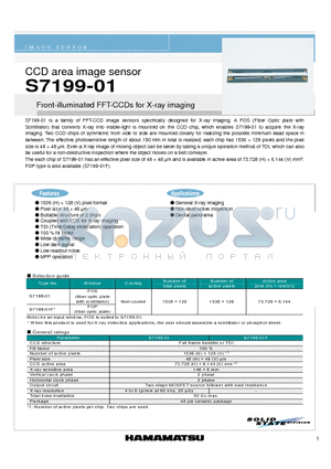 S7199-01 datasheet - CCD area image sensor Front-illuminated FFT-CCDs for X-ray imaging