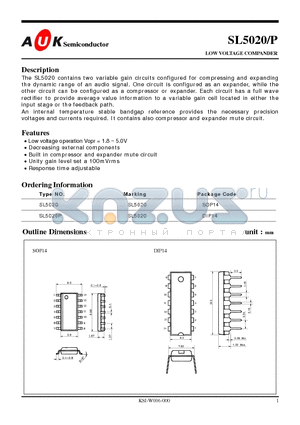 SL5020 datasheet - LOW VOLTAGE COMPANDER