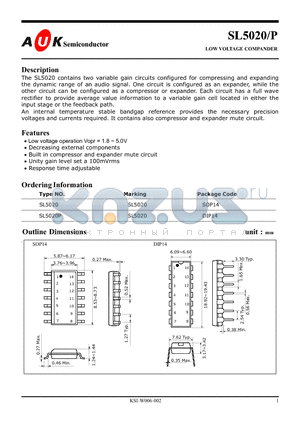 SL5020_1 datasheet - LOW VOLTAGE COMPANDER