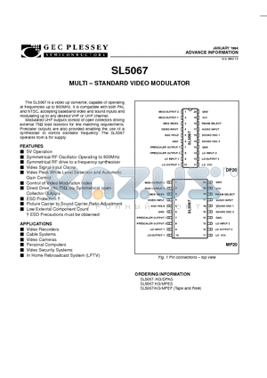 SL5067KG datasheet - MULTI - STANDARD VIDEO MODULATOR