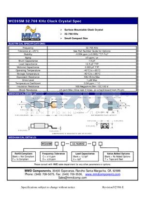 WC26SMC-32.768KHZ- datasheet - 32.768 KHz Clock Crystal