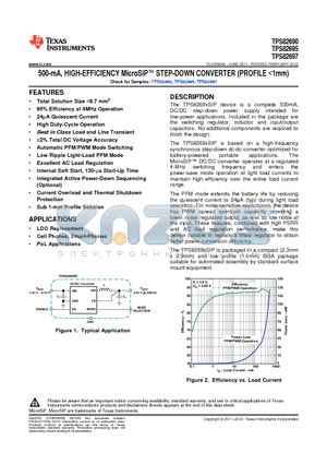 TPS82690 datasheet - 500-mA, HIGH-EFFICIENCY MicroSiP STEP-DOWN CONVERTER (PROFILE <1mm)