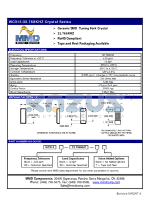 WC315XX-32.768KHZ-XX datasheet - 32.768KHZ Crystal Series