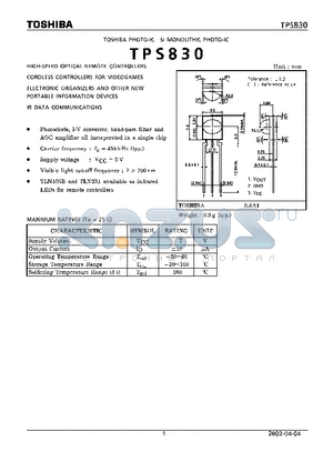 TPS830 datasheet - Si MONOLITHIC PHOTO-IC