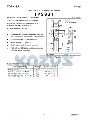 TPS831 datasheet - TOSHIlBA PHOTO IC SI MONOLITHIC PHOTO IC