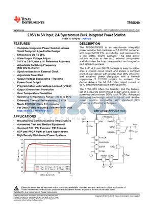 TPS84210 datasheet - 2.95-V to 6-V Input, 2-A Synchronous Buck, Integrated Power Solution