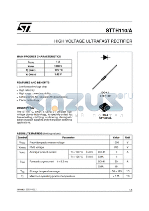 STTH110RL datasheet - HIGH VOLTAGE ULTRAFAST RECTIFIER