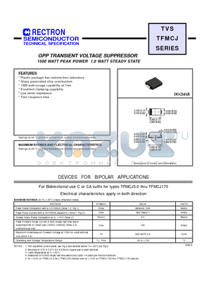 TFMCJ12 datasheet - GPP TRANSIENT VOLTAGE SUPPRESSOR (1500 WATT PEAK POWER 1.0 WATT STEADY STATE)