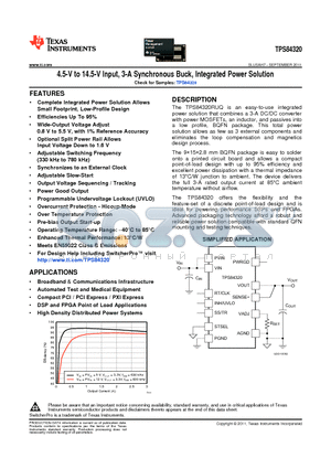 TPS84320 datasheet - 4.5-V to 14.5-V Input, 3-A Synchronous Buck, Integrated Power Solution