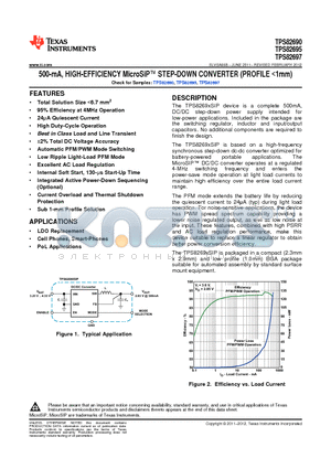 TPS82697SIP datasheet - 500-mA, HIGH-EFFICIENCY MicroSiP STEP-DOWN CONVERTER (PROFILE <1mm)