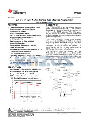 TPS84410RKGR datasheet - 2.95-V to 6-V Input, 4-A Synchronous Buck, Integrated Power Solution