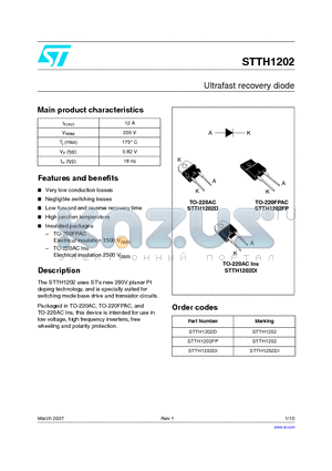 STTH1202D datasheet - Ultrafast recovery diode