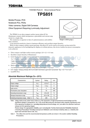 TPS851 datasheet - Silicon Epitaxial Planar