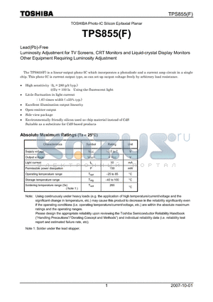 TPS855F datasheet - Luminosity Adjustment for TV Screens, CRT Monitors and Liquid-crystal Display Monitors Other Equipment Requiring Luminosity Adjustment