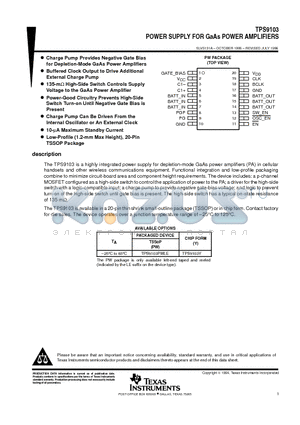 TPS9103Y datasheet - POWER SUPPLY FOR GaAs POWER AMPLIFIERS