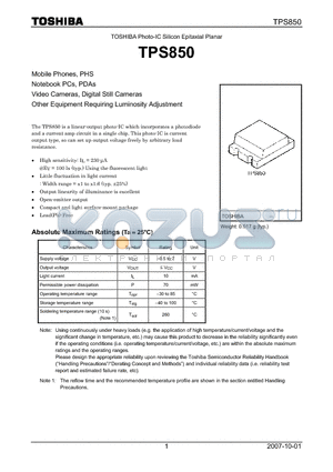 TPS850 datasheet - Photo-IC Silicon Epitaxial Planar