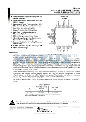 TPS9104PT datasheet - CELLULAR SUBSCRIBER TERMINAL POWER SUPPLY/AUDIO SYSTEM