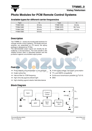 TFMM5300 datasheet - Photo Modules for PCM Remote Control Systems