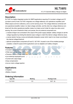 SL71051 datasheet - CC, CV Control for Battery Charger & Adaptor