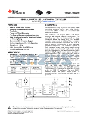 TPS92002DGKR datasheet - GENERAL PURPOSE LED LIGHTING PWM CONTROLLER