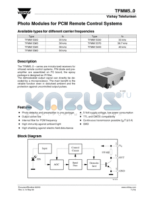 TFMM5380 datasheet - Photo Modules for PCM Remote Control Systems