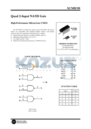 SL74HC datasheet - Quad 2-Input NAND Gate