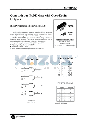SL74HC03N datasheet - Quad 2-Input NAND Gate with Open-Drain Outputs