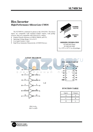 SL74HC04D datasheet - Hex Inverter High-Performance Silicon-Gate CMOS