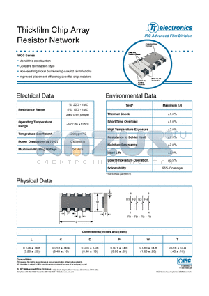 WCA-WCC-08-04-102-F-P datasheet - Thickfilm Chip Array Resistor Network