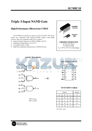 SL74HC10D datasheet - Triple 3-Input NAND Gate