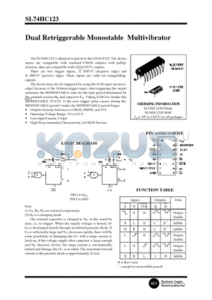 SL74HC123D datasheet - Dual Retriggerable Monostable Multivibrator