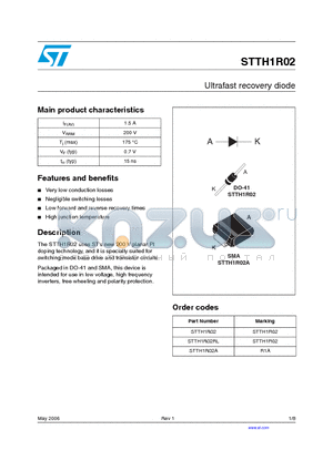 STTH1R02A datasheet - Ultrafast recovery diode
