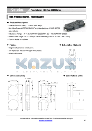 WCDRH23D09HPNP-1R1N datasheet - Power Inductors