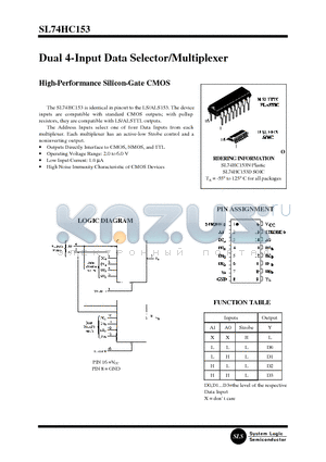 SL74HC153 datasheet - Dual 4-Input Data Selector/Multiplexer