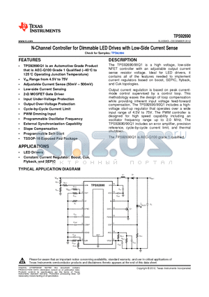 TPS92690Q1PWP/NOPB datasheet - N-Channel Controller for Dimmable LED Drives with Low-Side Current Sense