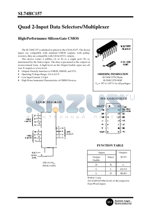 SL74HC157N datasheet - Quad 2-Input Data Selectors/Multiplexer